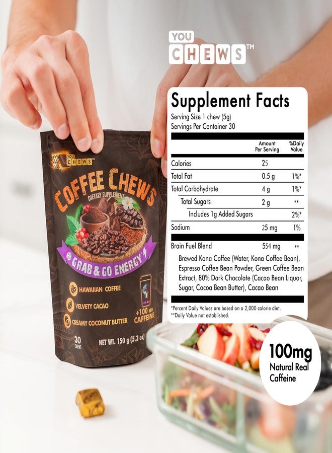 YouChews Coffee Chews - Grab & Go Energy with 100mg per Chew of Clean, Green Caffeine. With Real Organic Ingredients, Low Sugar, Great Bold Taste & Long Lasting Energy Boost (30 Chews Pack) - Image 2